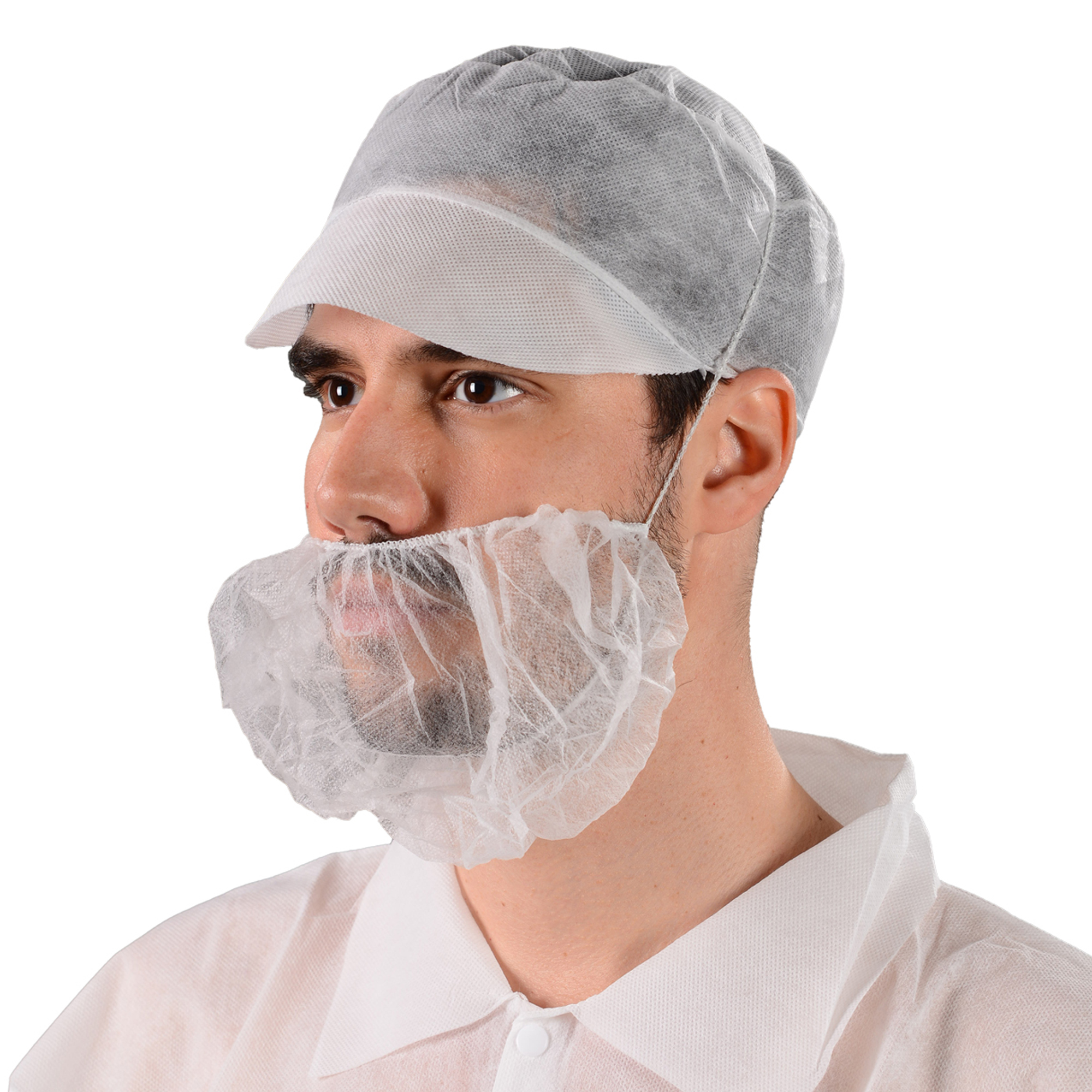 Topmed descartável pp não tecido capa de barba branca 10gsm indústria alimentícia laço único masculino com costela única à prova de poeira rede de cabelo barba